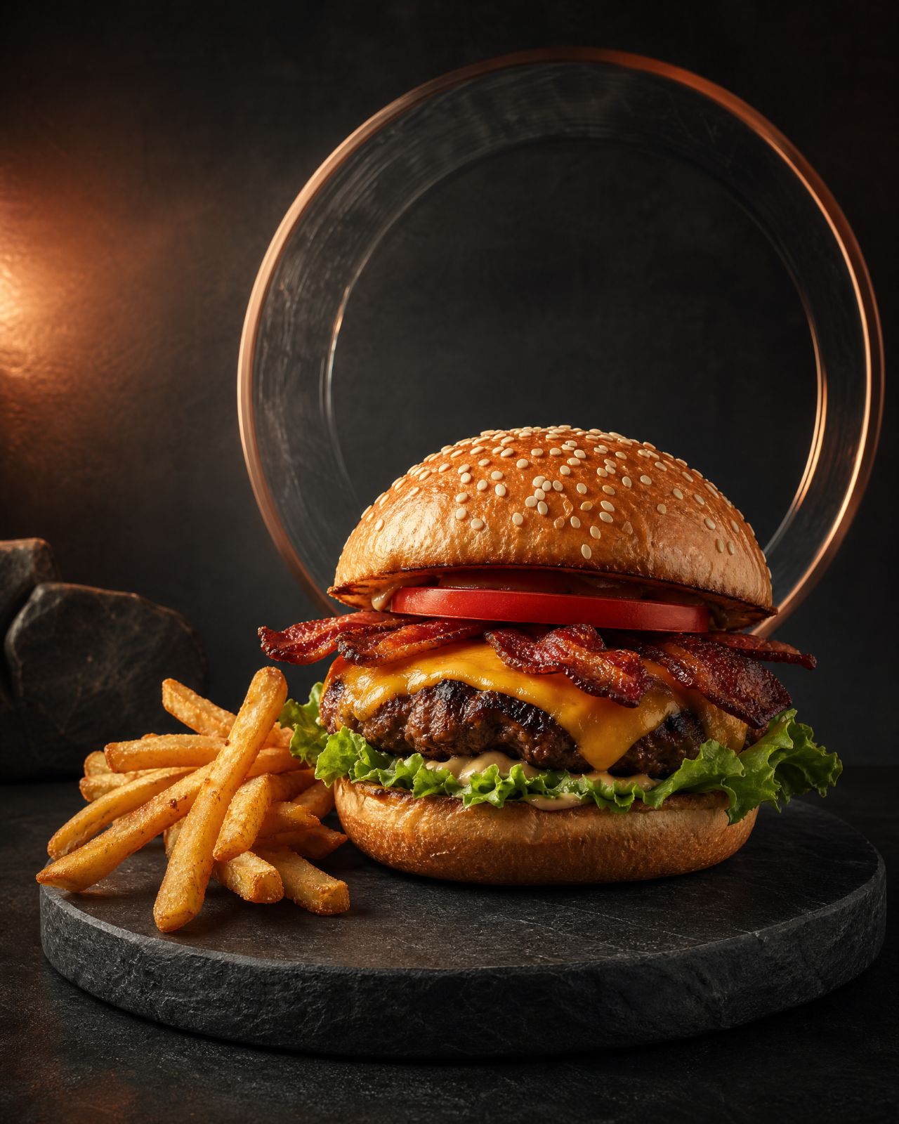 Baconcheeseburger med pommes frites fra Smak av Porsgrunn
