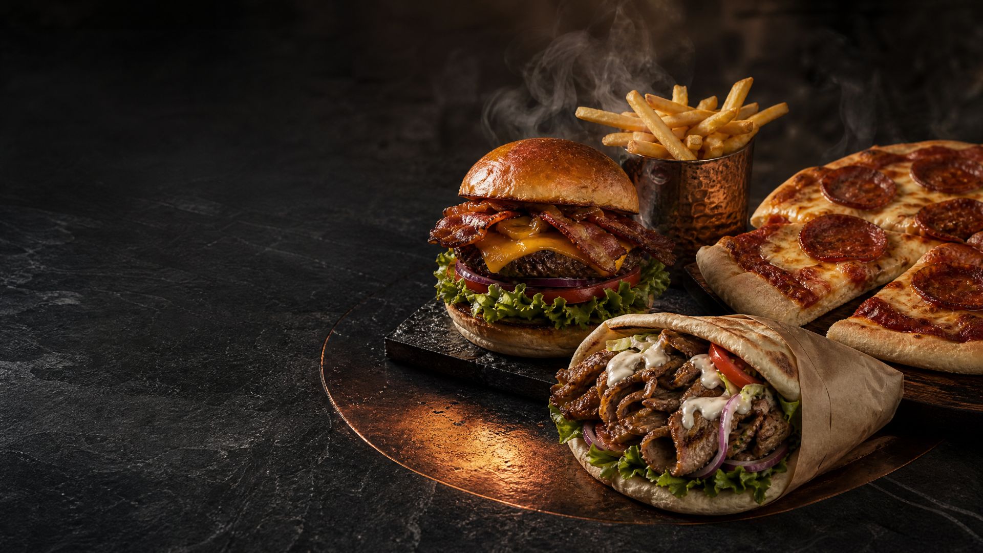 Burger, fries and pizza served at Smak av Porsgrunn in Storgata 108